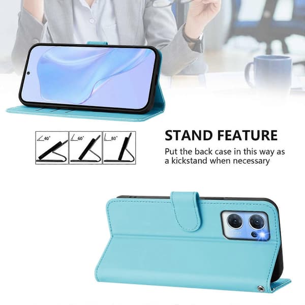 Lanyard PU-deksel for OPPO Reno7 5G Global Sky Blue