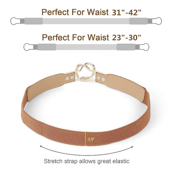 Tyndt elastisk damebælte til kjoler, retro, strækbart, plus size, sæt med 4 - sort+brun+blå+be