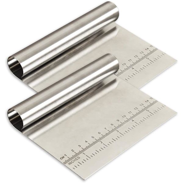 2-pack degskrapa i rostfritt stål med mätvåg, kakskärare, pizzaskärare, brödavskiljare