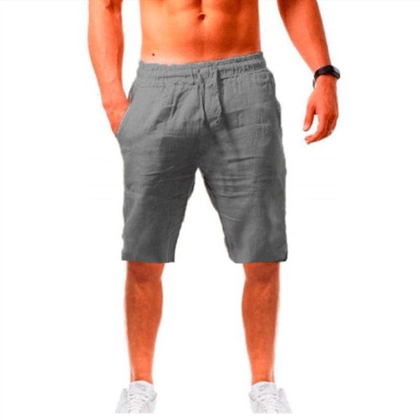 Løse Linned Bomuld Åndbare Shorts Herre Sports Casual Shorts Grey L