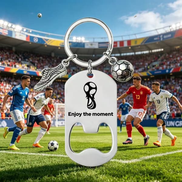 FIFA World Cup Nøglering med flaskeåbner i rustfrit stål til fodboldfans - Charme til gavepose Style 1
