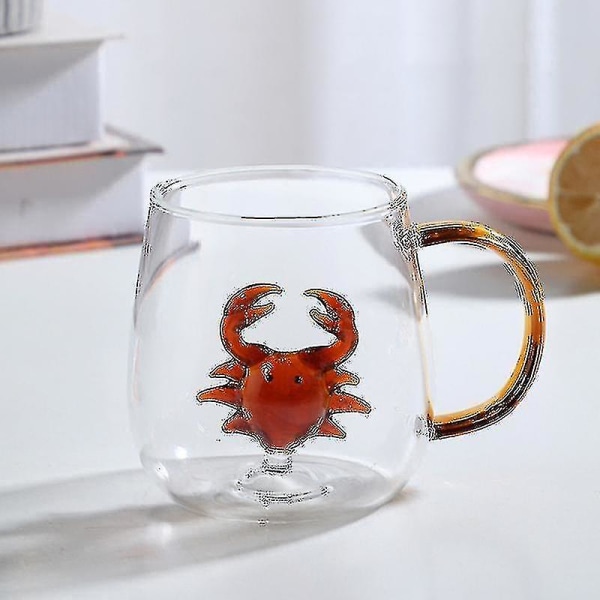 Gennemsigtig tredimensionel smådyrformet vandkop Farvet glaskop Crab(400ml)