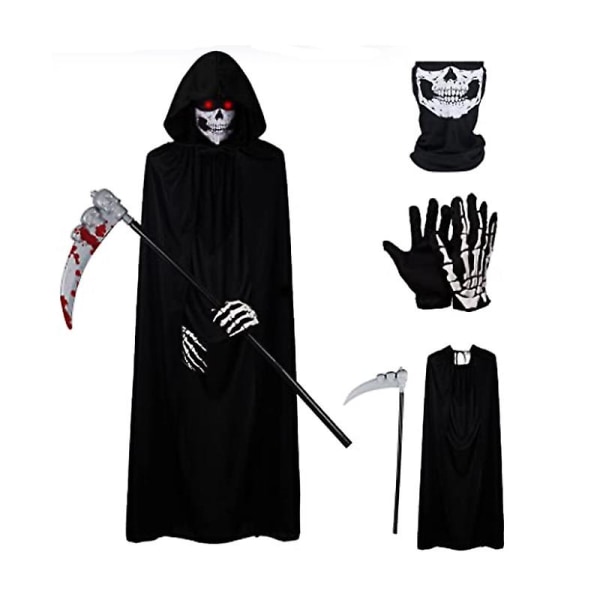 4st set Halloween Grim Reaper mantel Cape Hooded Cosplay Wizard Devil Vampires Cloak Halloween Carnival Party Kostymer för vuxna