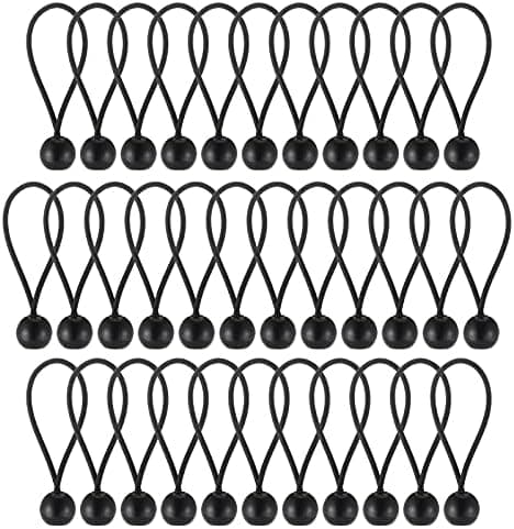 35×Sort Bungee Strammer Kugle (10CM) Elastisk Snor til Presenning, Elastisk Krog Bærbar Holdbar til Banner, Presenninger