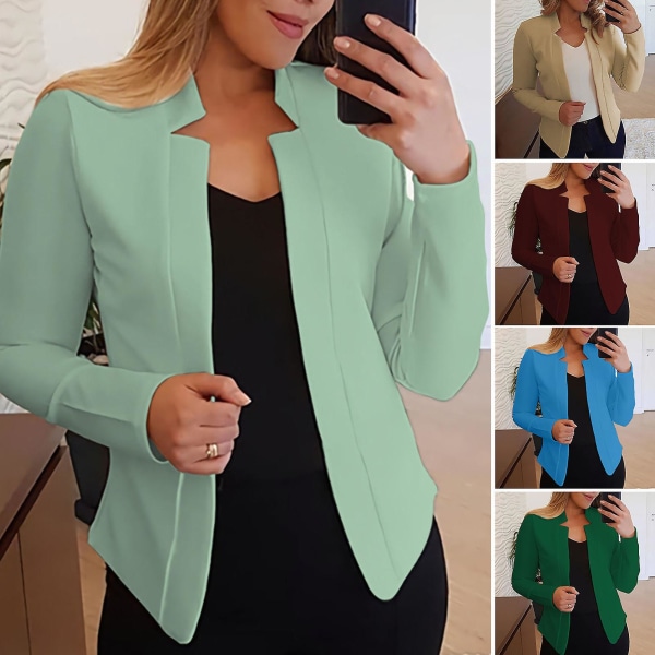 Lange ærmer Ensfarvet Slim Fit Dame Blazer Kontorarbejde Krave med indhak Åben Sting Cardigan Blazer Overtøj Green 2XL