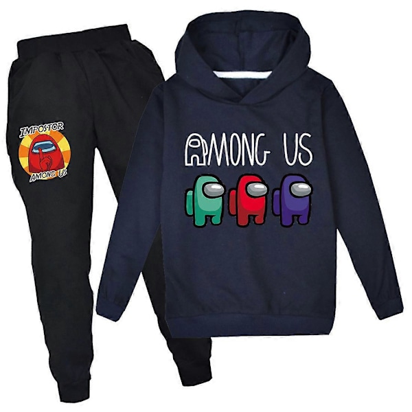 2024 Efterår og vinter nye store og mellemstore børnesæt Among Us drenge og piger langærmede hoodies, sweatshirts og lange bukser todelt Black*Black pants 110cm
