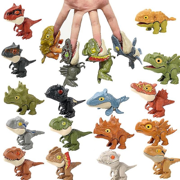 Mini Actionfigurer Fingerbitende leker Jurassic Dinosaur Park Ryggsekk Anheng Snap Squad T-rex Dino Bite Hand Barn Gutter Leker Brown Triceratops