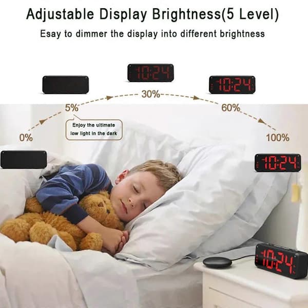 Iögonfallande USB Multifunktionell Väckarklocka med Intensiv Vibration för Djupsovare black red light