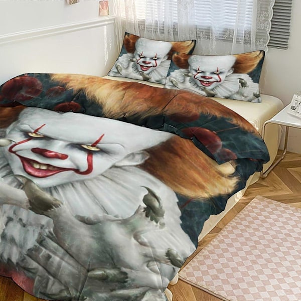 Ez604 Pennywise Tryckt Sängklädesset Mönster Täcke Set 3 Delar 1 Täckeöverdrag Och 2 Kuddfodral för Kvinnor Män Tonåringar IU604 Single135x200cm