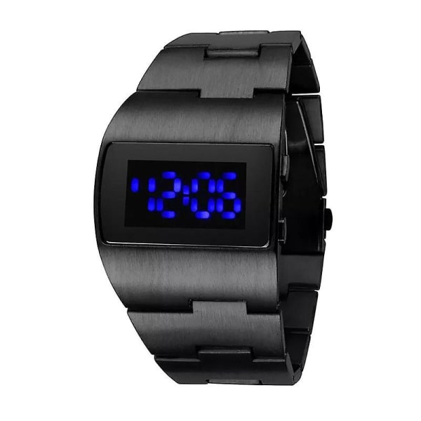 Mode Led Digital Watch Herr Nilitary Sportklockor Svart rostfritt stål Big Wrist Multifunktion Elektroniska Armbandsur HerrZZCC black blue