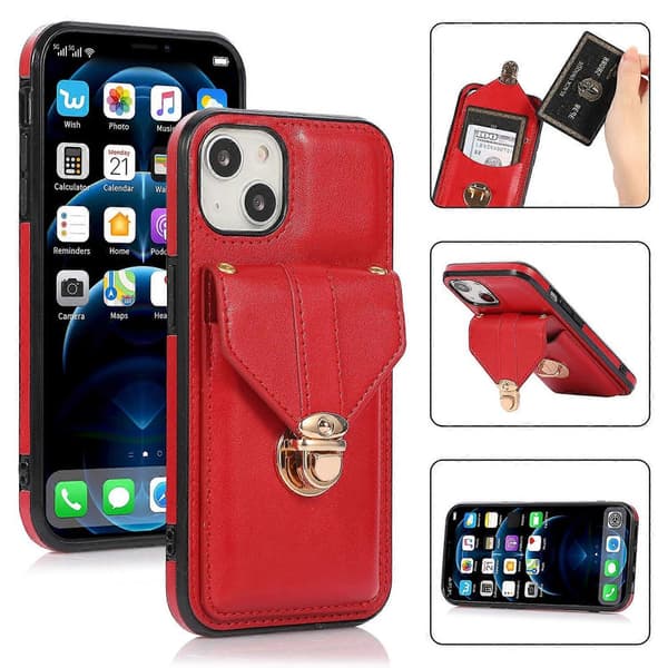 Kortplatsfodral med snodd för iPhone 14 Plus Red