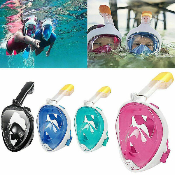 Snorkelmaske for fuld ansigt med anti-dugteknologi til svømning, dykning og dykning - voksen- og børnestørrelser tilgængelige Pink SM