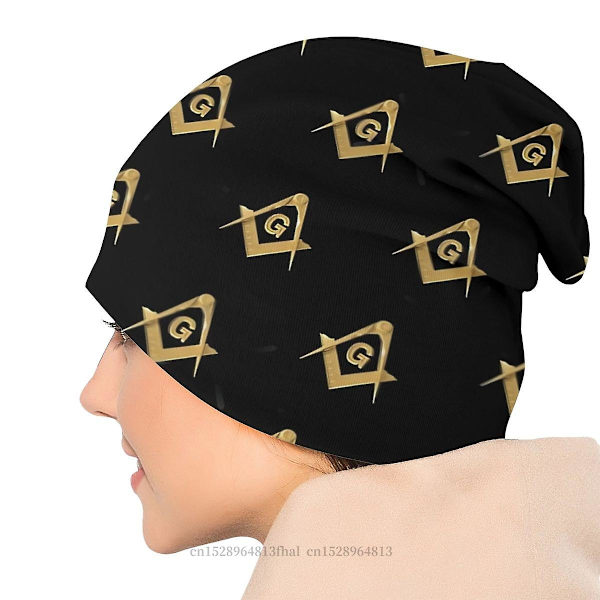 Frimurer Guld Firkantet Kompas Efterår Forår Hatte Mønster Sort Masonic Tynd Hat Motorhjelm Special Skullies Beanies Kasketter Øreværn