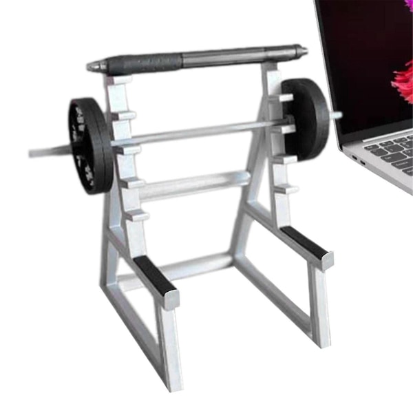 Squat Rack Pen Holder Sjov Til Kontor Sjov Pen Holder Til Mænd Skrivebord Mini Pen Organizer (1 stang med 4 vægtplade) Silver