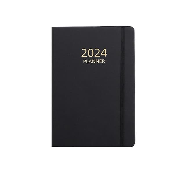 2024 A5 Engelsk Timeplanlegger Elastisk Bånd Notatbok Svart