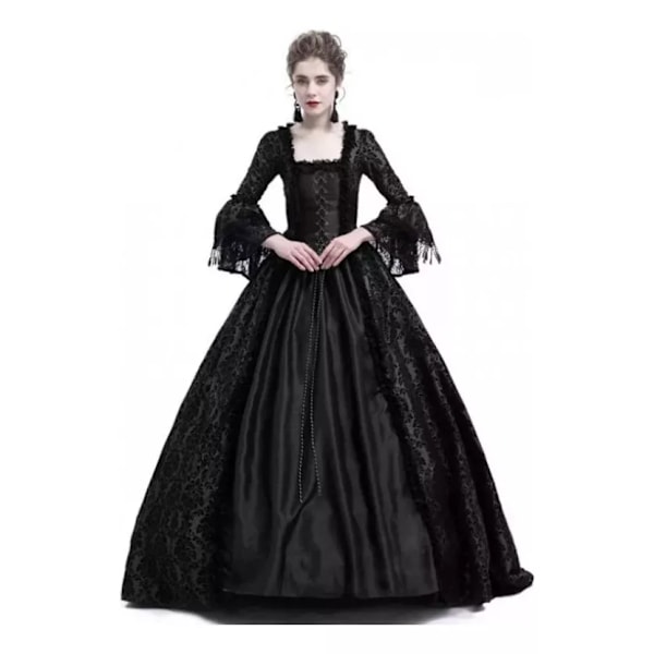 Elegant Voksenkjole i Middelalder Stil med Blonder - Catrina Cosplay Negro P