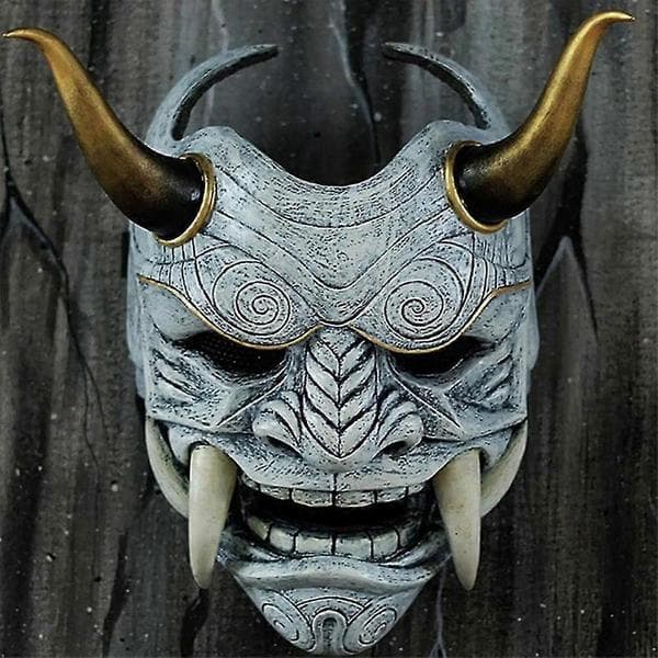 Samurai Oni Maske til Halloween og Cosplay Fester Grey