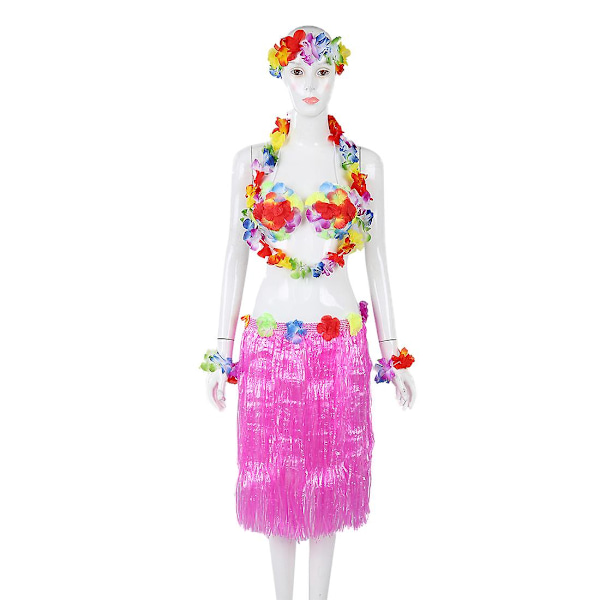 6 set Hawaiian Grass Flower Hula Lei Ranneke Garland -asu - vaaleanpunainen pink