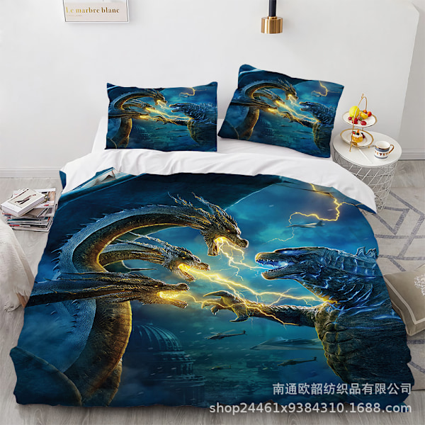 Uusi Godzilla-vuodevaatesetti, neliosainen, kodintekstiili, hiottu kolmiosainen setti 135x200cm