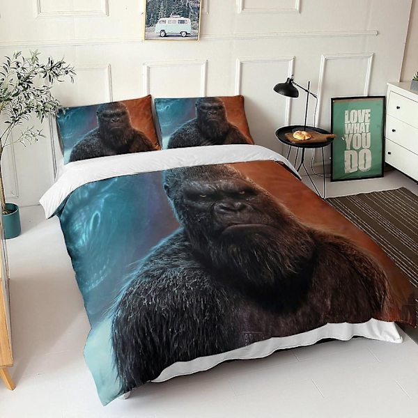 ALXFFBN Godzilla Vs Kong Täcke Set 3-Delar Mjuk Mikrofiber Sängkläder Animefigurer Quiltöverdrag Super Mjuk Mikrofiber Quiltöverdrag Kollektion Stai King220x240cm