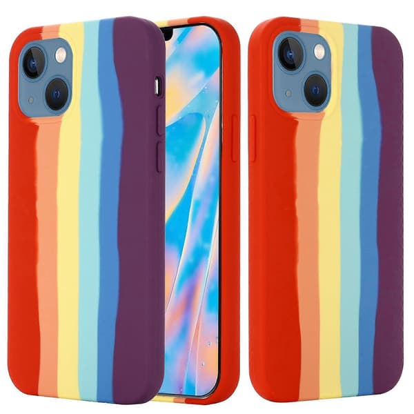 Regnbue flydende silikone telefoncover til iPhone 14 Plus Red