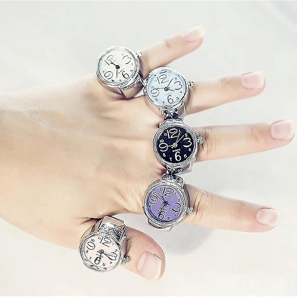 2 stk L04 Urskive Quartz Analog Watch Creative Steel Cool Elastisk Quartz Finger Ring Watch Til Mænd / White