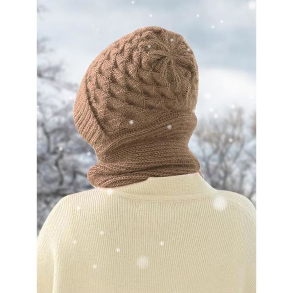 Beaniehatt med Integrerat Öron- och Vindskydd, Elastisk Stickad Tjock Varm Sammansatt Vinter Brown