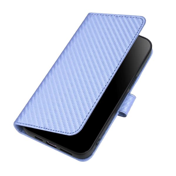 Plånboksfodral för iPhone 16 Plus med rem, kolfibertextur läder mobilskal Purple