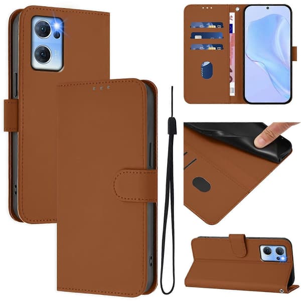 Lanyard PU Etui Til OPPO Reno7 5G Global Brown