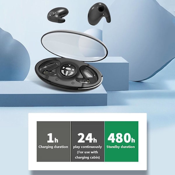 MD538 Langaton Bluetooth kuuloke Binaural In-ear Sleep Digital Display Korkea äänenlaatu Black