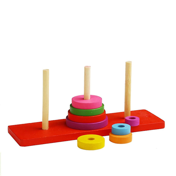 Træ Farverigt Tower Of Hanoi Puslespil Brain Teaser Intellektuelt legetøj som vist