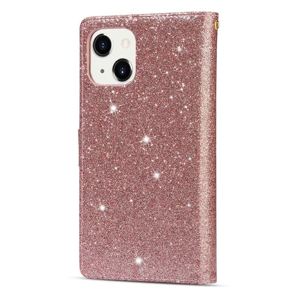 Multi-kort Slots Laser Udskæring Glitter Lynlås Læder Etui Til iPhone 14 Max Rose Gold