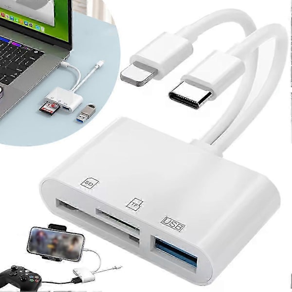 5-i-1 SD-minneskortläsare för iPhone Android-kameror, USB C och Lightning dubbelport SD-kortadapter, stöder SD/micro SD/USB 3.0