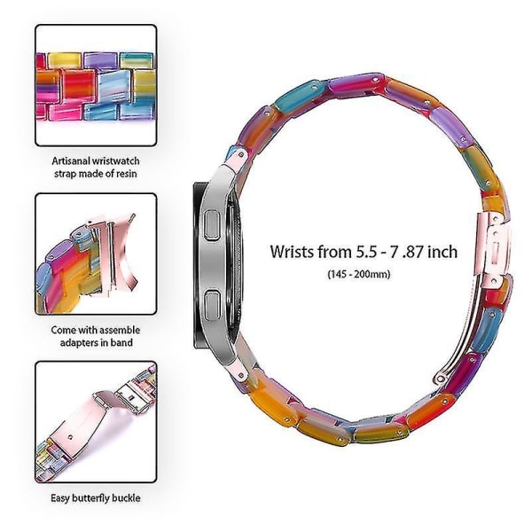 Til Samsung Galaxy Watch 5 40 mm / 44 mm / Watch 5 Pro 45 mm Resin urbånd i rustfrit stål med spændearmbånd Rainbow