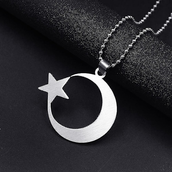 Halsband med halvmåne och stjärna i rostfritt stål för män och kvinnor, andligt islamiskt muslimskt hänge, turkiskt religiöst smycke