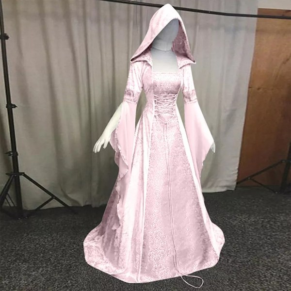 Gotisk Huvad Kläning Brudklänning Cosplay Halloween Rosa XL