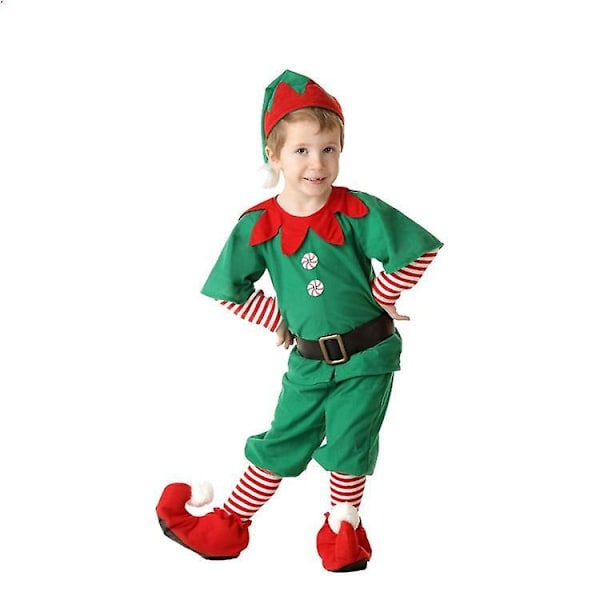 Joulupukin asu vihreä tonttu cosplay perhe joulu juhlat uuden vuoden setti Male 120cm