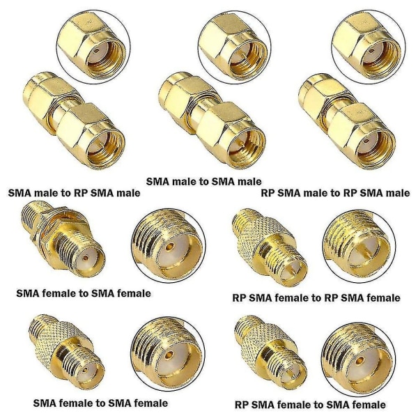 15 Typ Rf Antenn Adapter Kit - Sma hane hona omvandlare för wifi antennförlängning