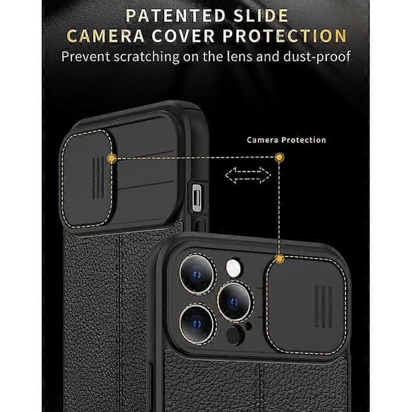 Litchi Textur Glidande Camshield TPU Skyddande Telefonfodral För iPhone 14 Blue