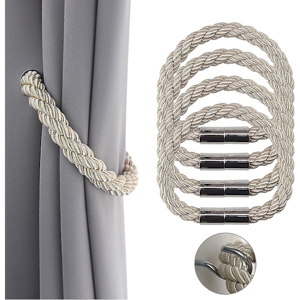 4-pack starka magnetiska gardinbindningar Beige dekorativa rephållare Bekväma knytryggar för tunna eller tjocka fönsterdraperier Beige