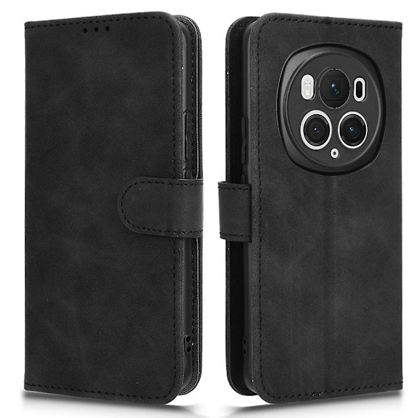 For Honor Magic6 Pro 5G Skin-touch lærveske Lommebok Folio Flip telefondeksel - svart Black Style A Honor Magic6 Pro 5G