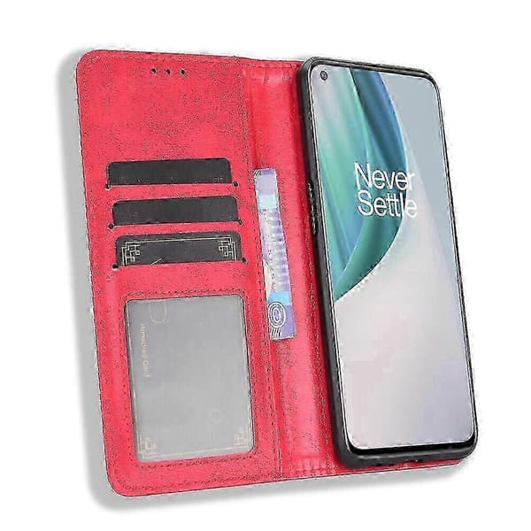 OnePlus Nord N10 5G läderfodral, plånboksfodral med magnetisk stängning Red