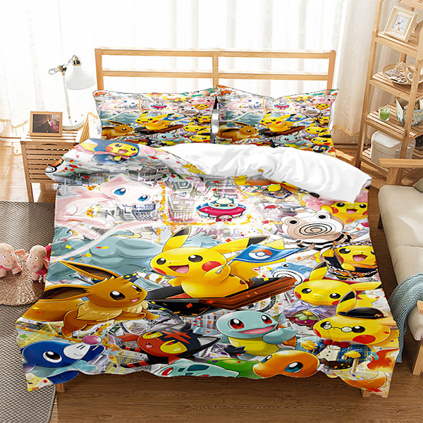 3D digitaltryckt påslakan örngott sängkläder tecknad Pikachu tredelat set hemtextil fyrdelat set 25 140*210
