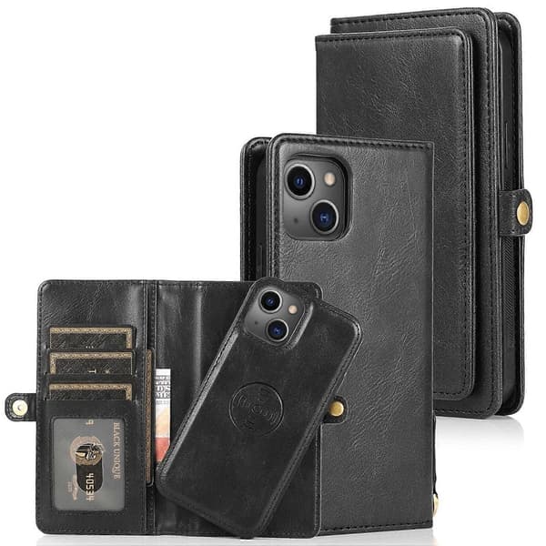 Starkt magnetiskt avtagbart läderfodral för iPhone 14 Plus Black