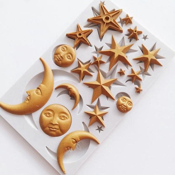 3D Stjerne Måne Ansigt Formet Fondantform Mini Slikbageform Let at Rengøre