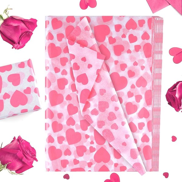 100 ark valentinsdag gaveindpakning silkepapir fødselsdag, silkepapir til hjemmet, køkkenet, gør-det-selv-håndværk, indpakningstilbehør Pink Heart