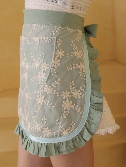 Unisex Kockförkläden Vit Retro Bomull Piga Kort 2 Fickor Midja Servitör Servitris Halvförkläde