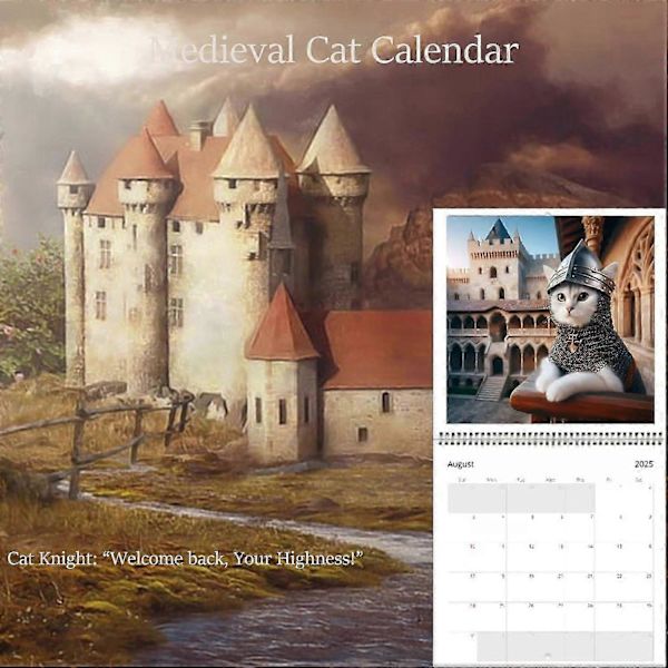 Konstig Medeltida Kattäventyrskalender 2025, Rolig Kattväggkalender