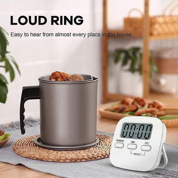 Kökstimer med stor LCD-display, digital kökstimer för matlagning, magnetisk stoppur, timer med högljudd väckarklocka, äggklocka White