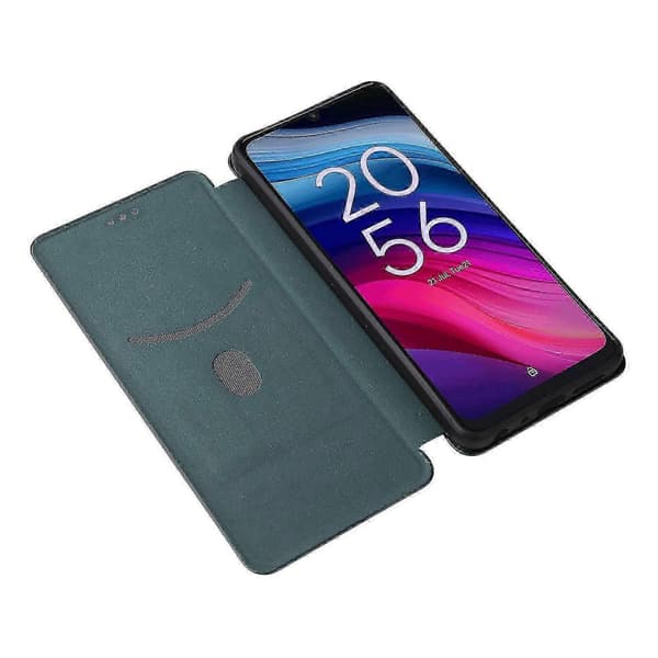 För TCL 505 Mobilskal Kolfibertextur Läder Magnetisk Stängning - WK Green